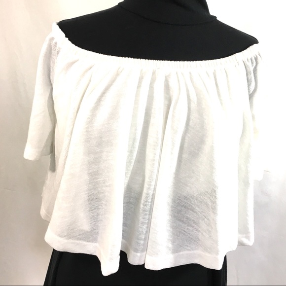 ASOS Cropped Knit Boho Off-Shoulder Cream SZ8 Top